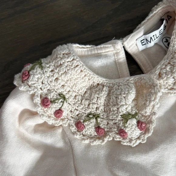 Emile et Ida Baby Cream Embroidered Cherry Collar Sweatshirt | 6M - Picture 2 of 9